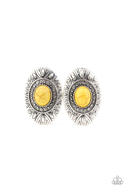 Stone Tiki - yellow - Paparazzi earrings