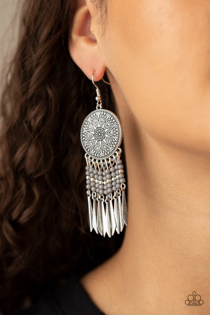 Sun Warrior - silver - Paparazzi earrings
