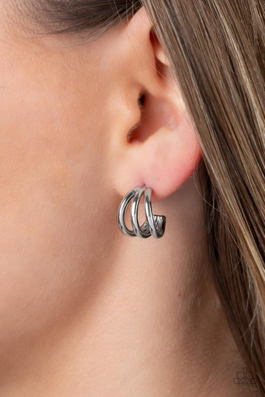 TRIPLE Down - silver - Paparazzi earrings