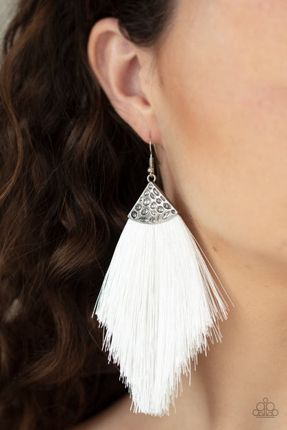 Tassel Tempo-white-Paparazzi earrings
