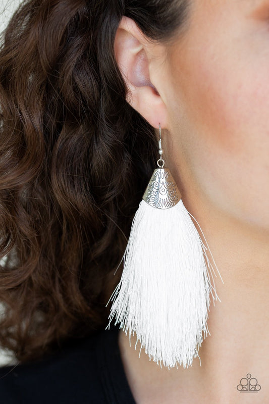 Tassel Temptress-white-Paparazzi earrings