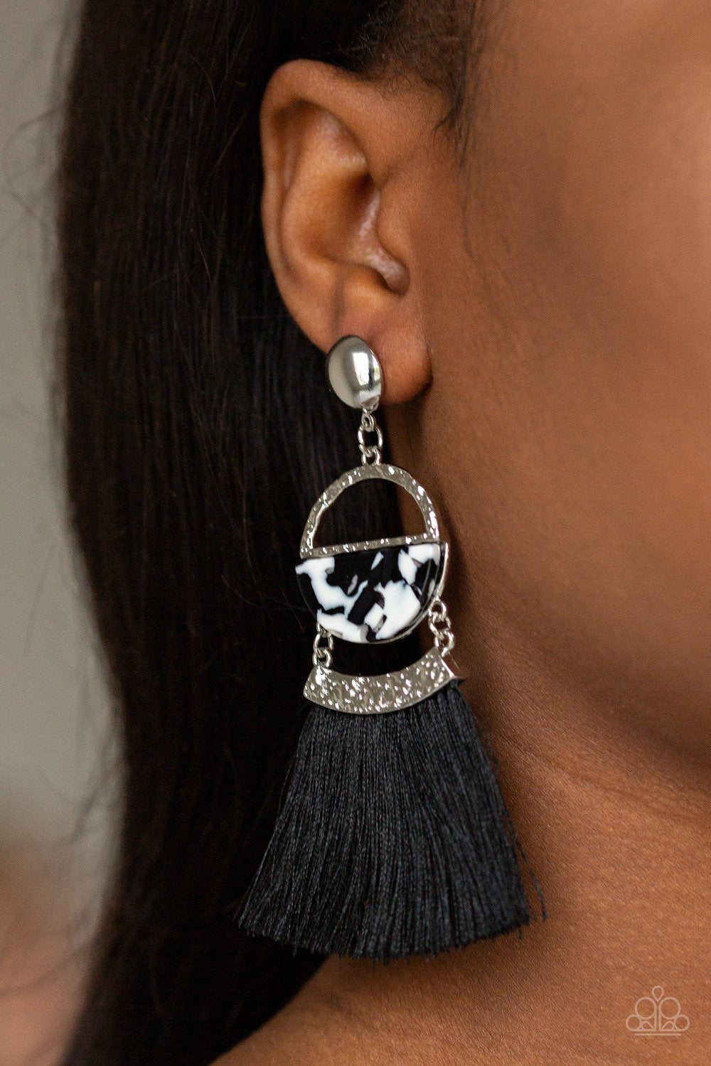 Tassel Trot-black-Paparazzi earrings