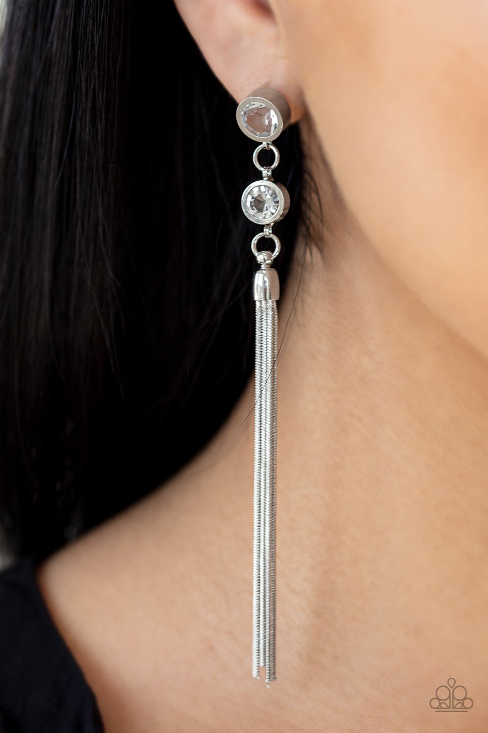 Tassel Twinkle-white-Paparazzi earrings