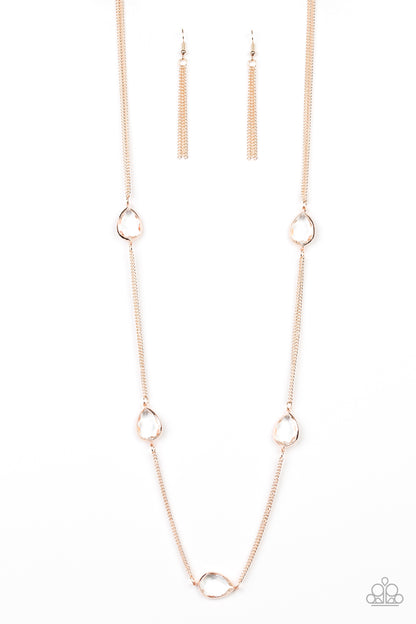 Teardrop Timelessness - rose gold - Paparazzi necklace