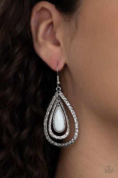 Teardrop Torrent - white - Paparazzi earrings