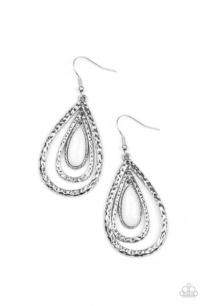 Teardrop Torrent - white - Paparazzi earrings