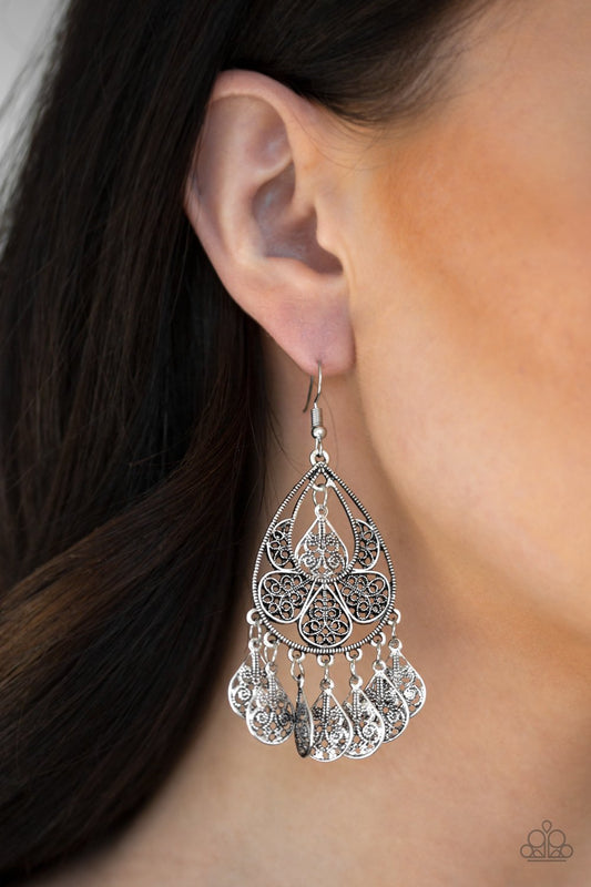 Teardrop Tempo-silver-Paparazzi earrings