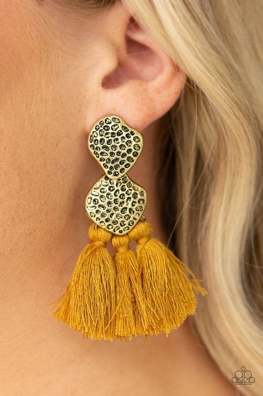 Tenacious Tassel-yellow-Paparazzi earrings