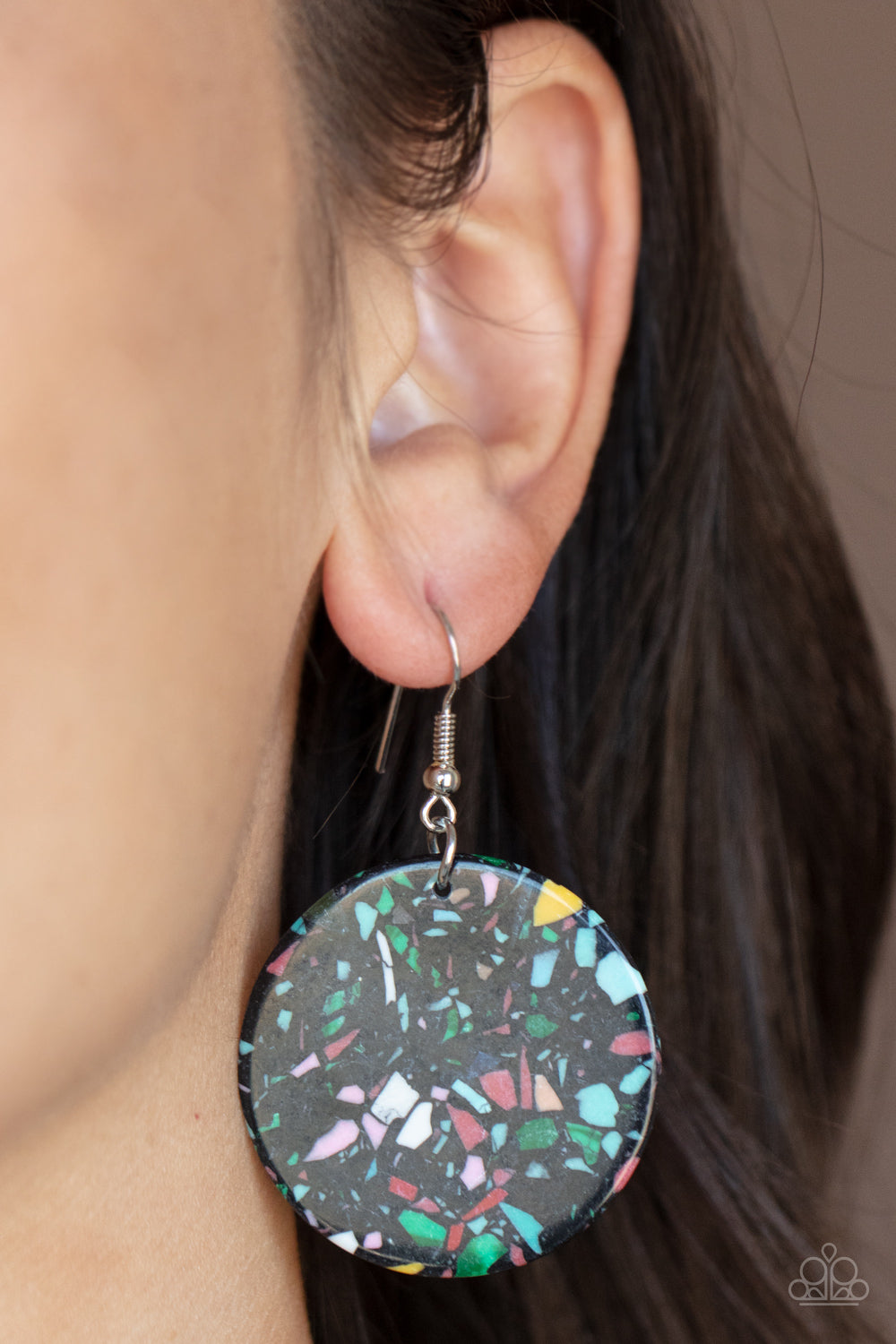 Tenaciously Terrazzo - black - Paparazzi earrings