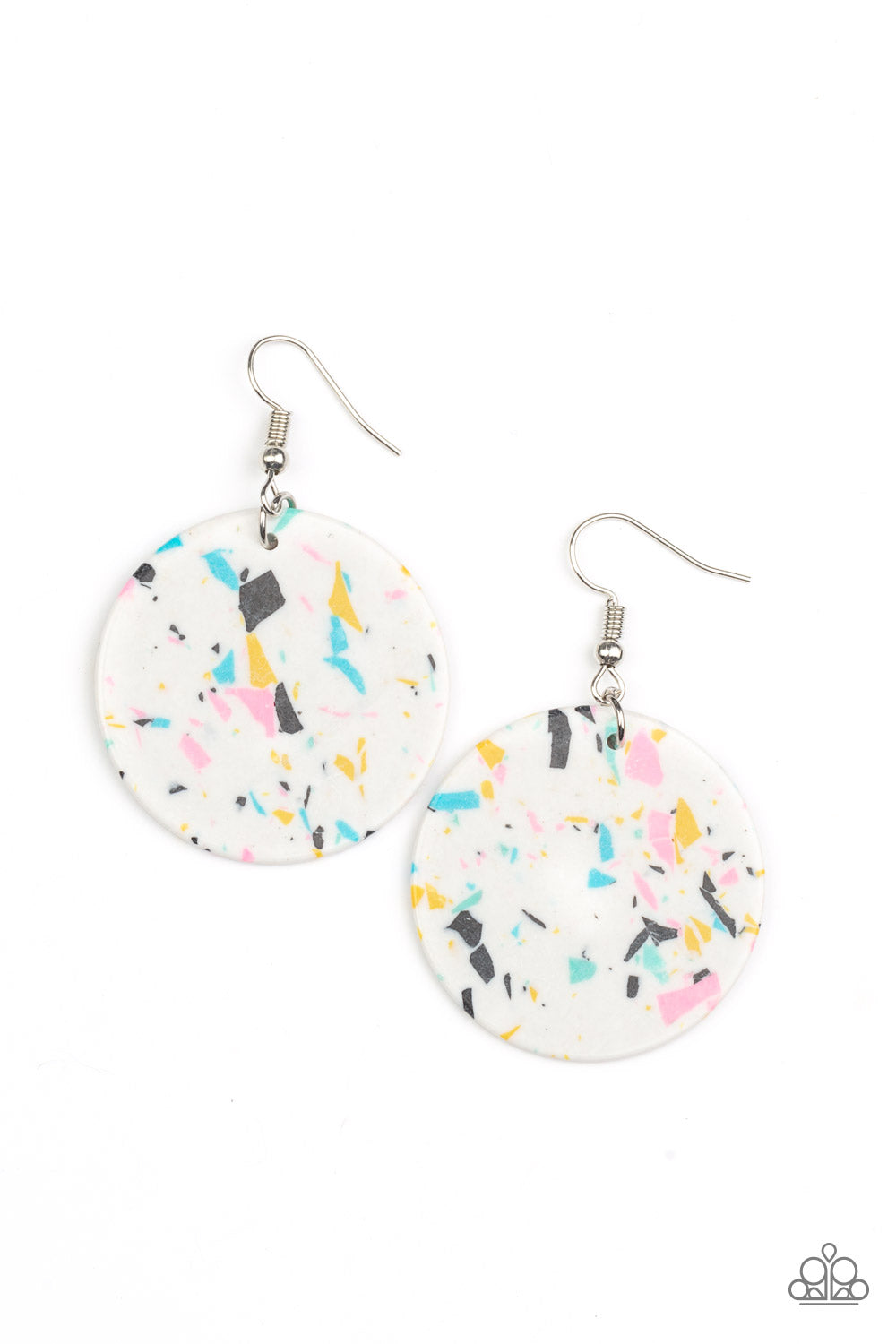 Tenaciously Terrazzo - white - Paparazzi earrings