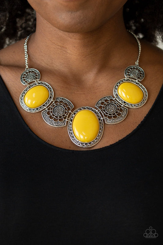 The MEDALLION-aire-yellow-Paparazzi necklace