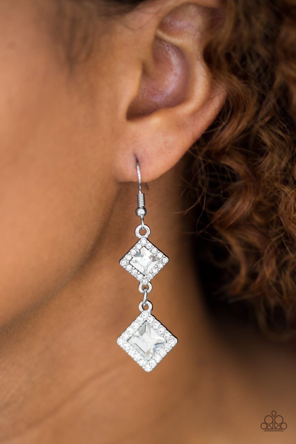 Timeless Times Square - white - Paparazzi earrings