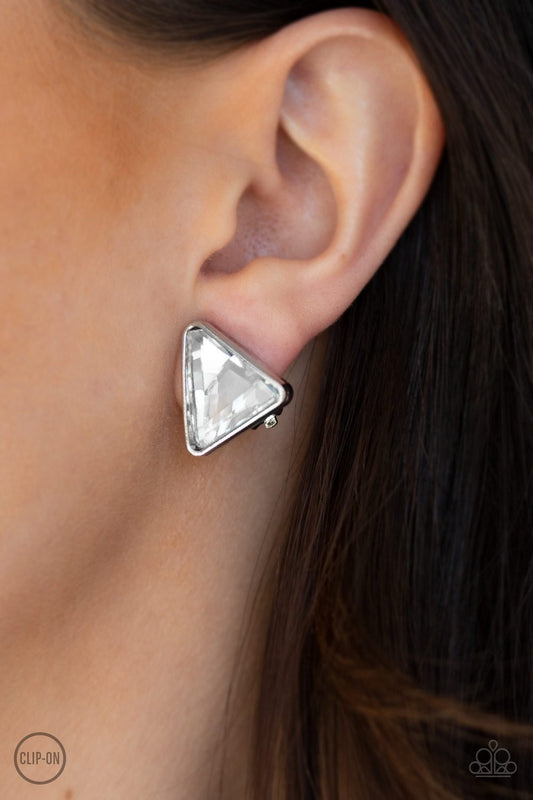 Timeless in Triangles-white-Paparazzi earrings