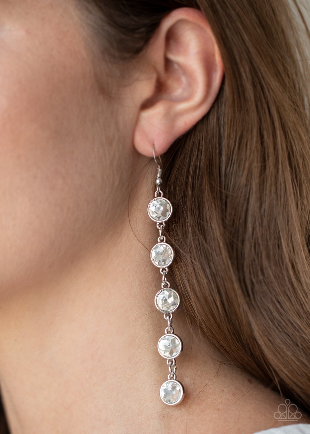 Trickle Down Twinkle-white-Paparazzi earrings