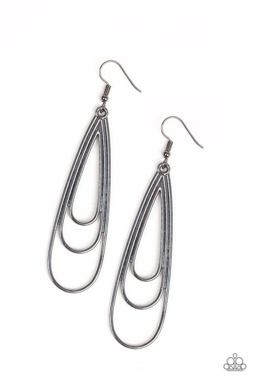 Triple Ripple - black - Paparazzi earrings