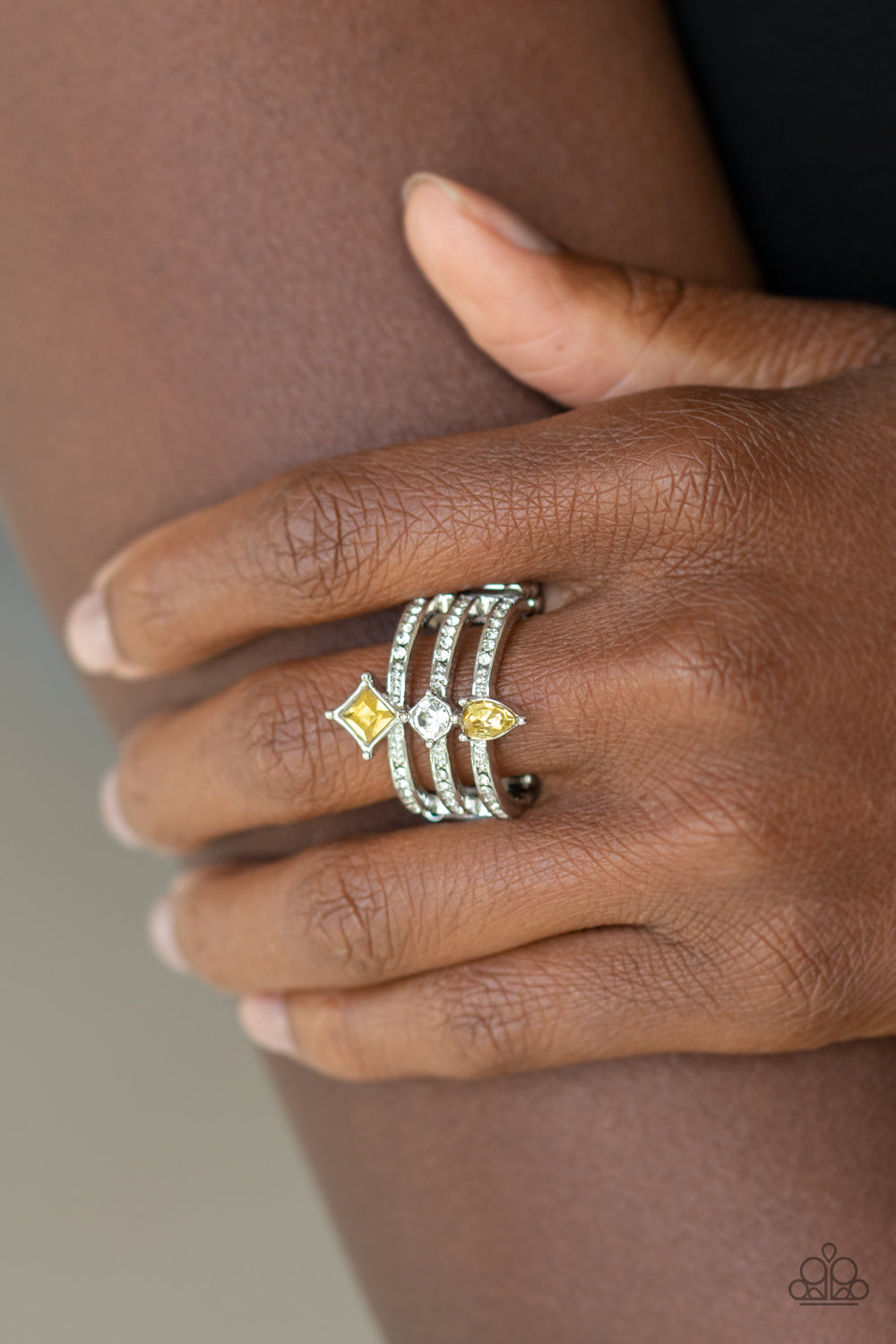 Triple Throne Twinkle - yellow - Paparazzi ring