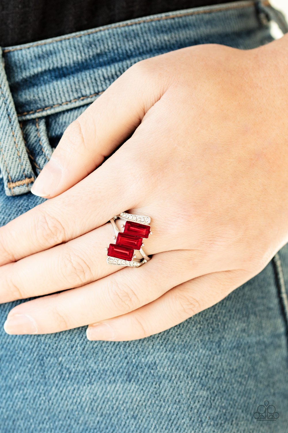 Triple Razzle-red-Paparazzi ring