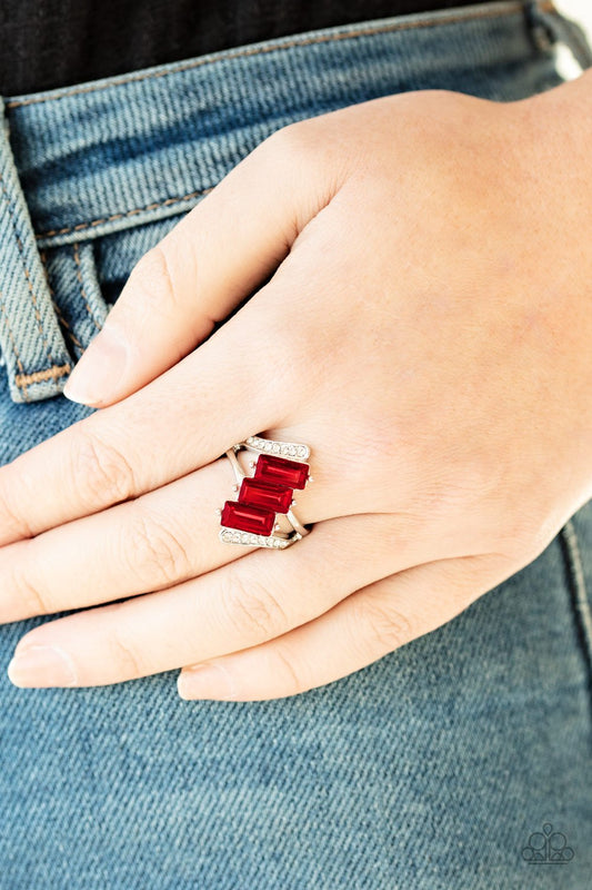 Triple Razzle-red-Paparazzi ring