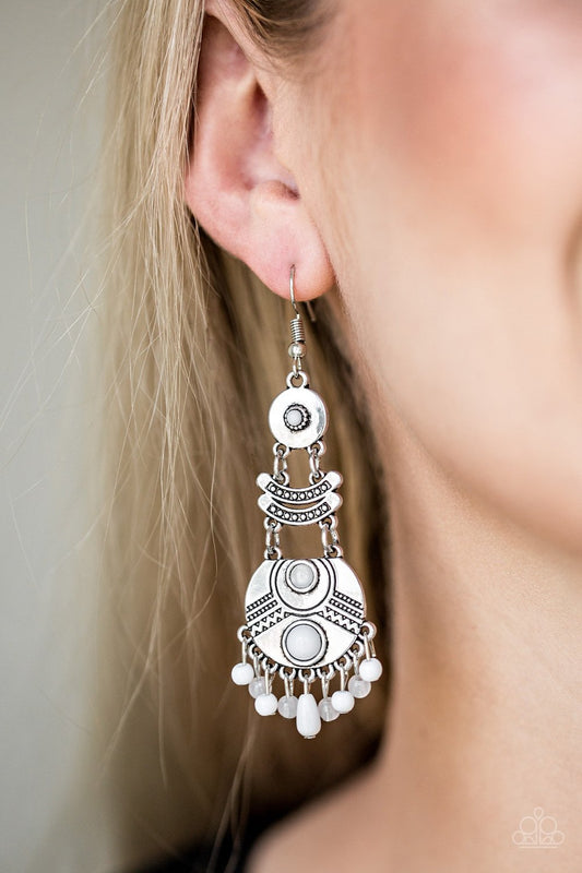 Tropic Tribe-white-Paparazzi earrings