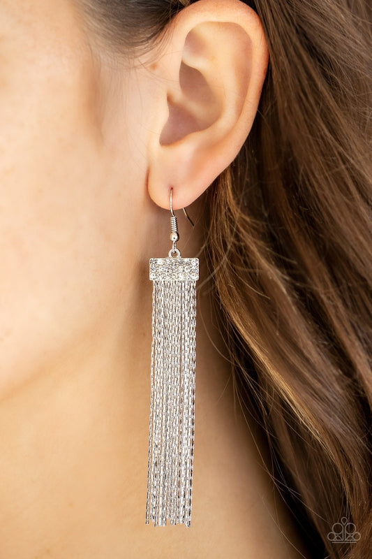 Twinkling Tapestry-white-Paparazzi earrings