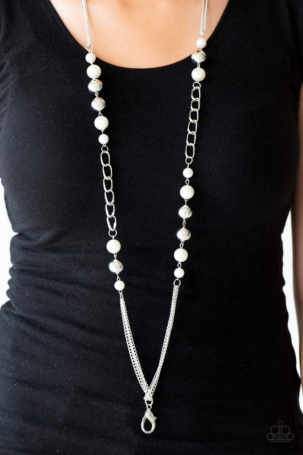 Uptown Talker - white  - Paparazzi LANYARD necklace