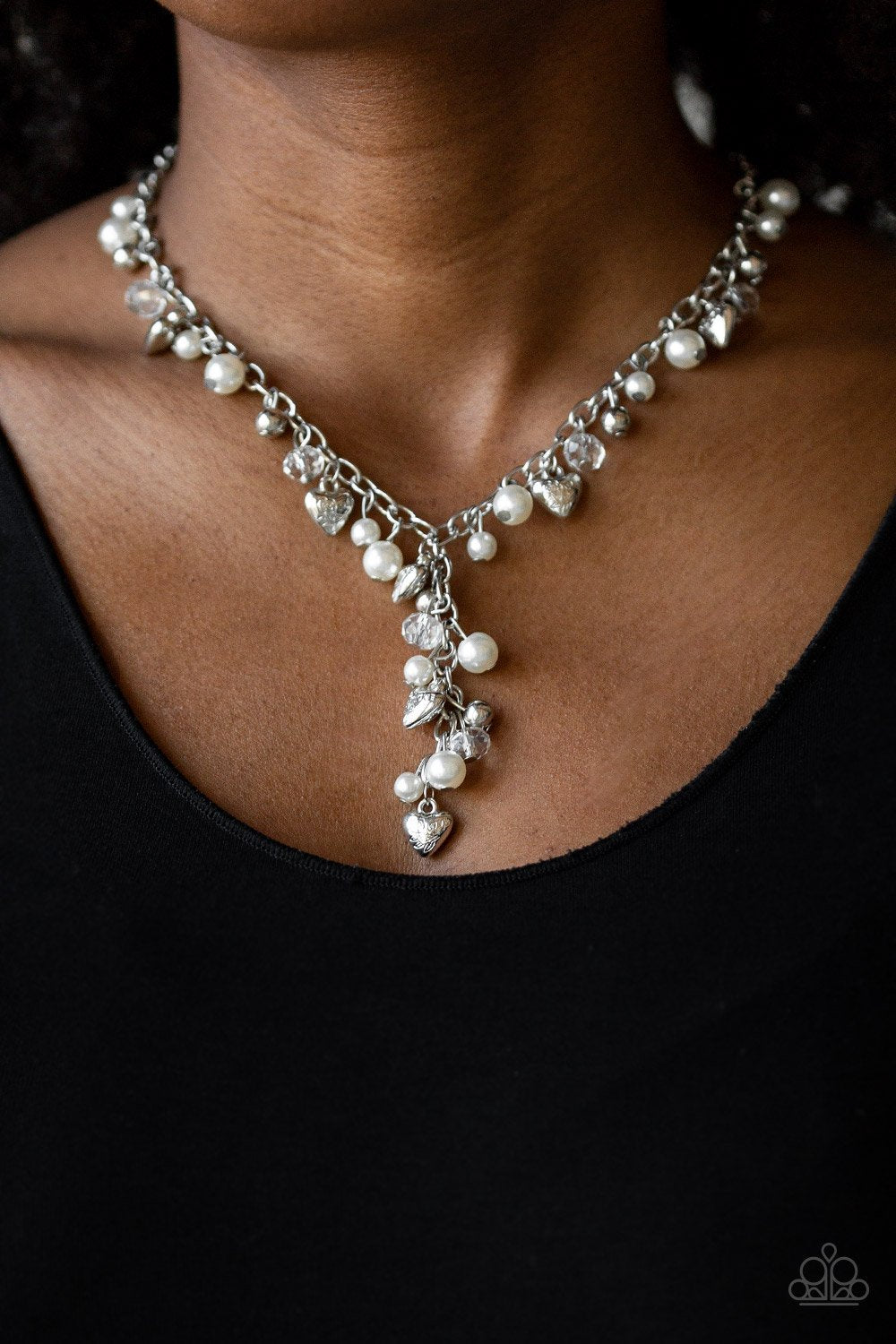 Vintage Heartthrob-white-Paparazzi necklace