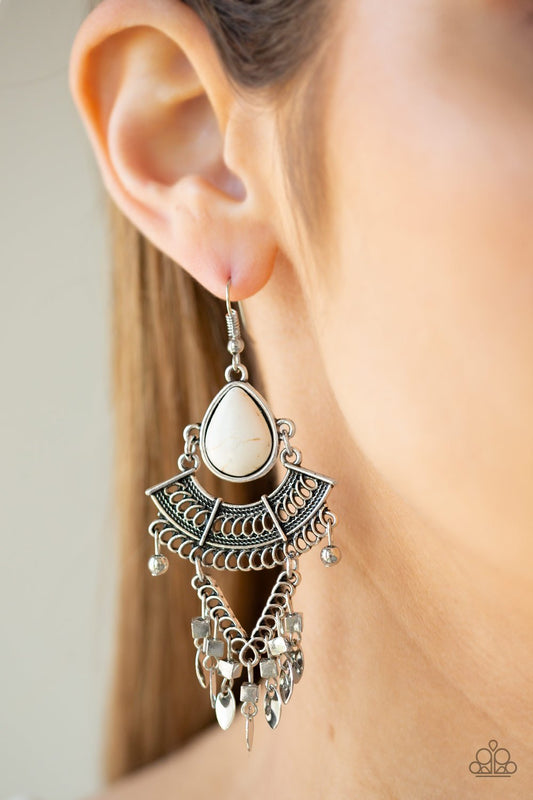 Vintage Vagabond-white-Paparazzi earrings