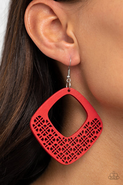 WOOD You Rather - red - Paparazzi earrings