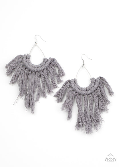 Wanna Piece of MACRAME? - silver - Paparazzi earrings