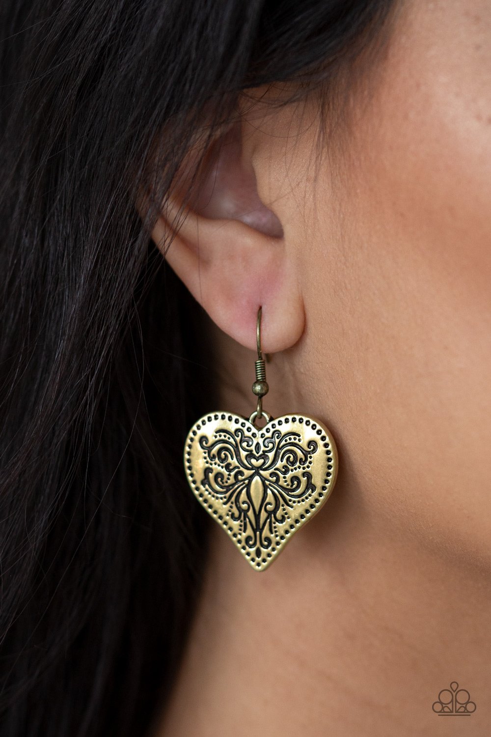 Western Heart - brass - Paparazzi earrings