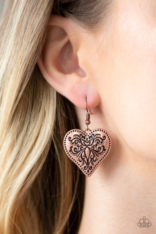 Western Heart-copper-Paparazzi earrings