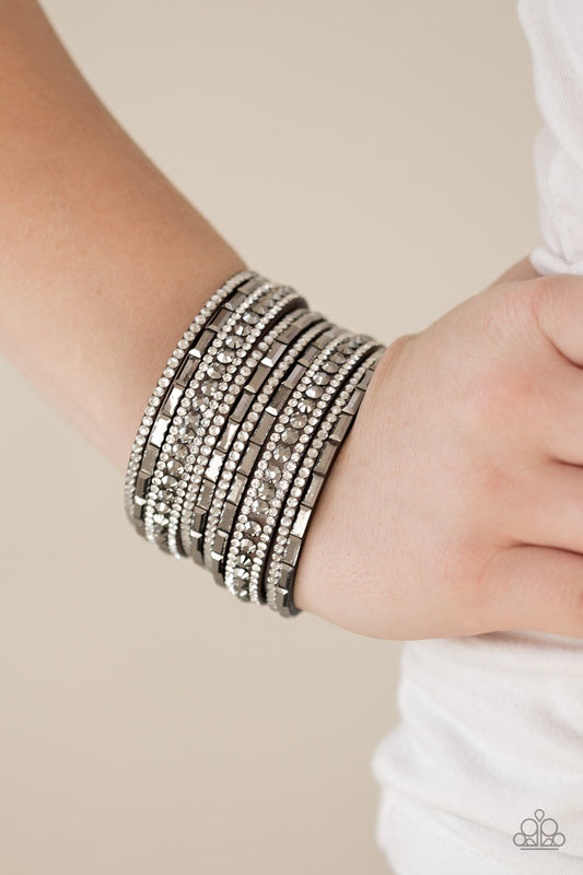 Wham Bam Glam - hematite and white - Paparazzi bracelet