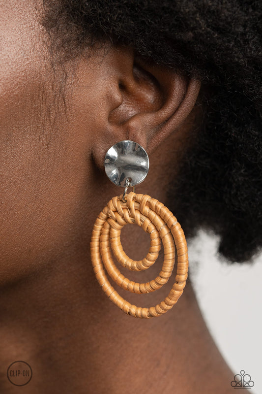Whimsically Wicker - brown - Paparazzi CLIP ON earrings