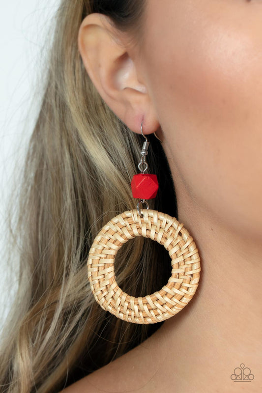Wildly Wicker - red - Paparazzi earrings