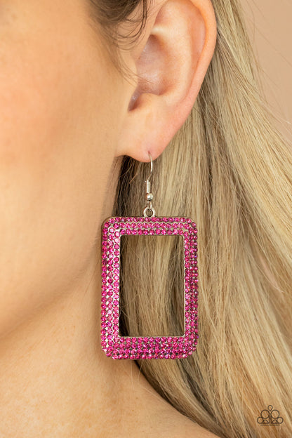 World FRAME-ous - pink - Paparazzi earrings